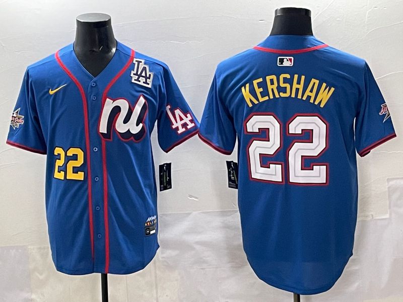 Men 2025 Los Angeles Dodgers 22 Kershaw Blue All star Nike MLB Jersey style 07